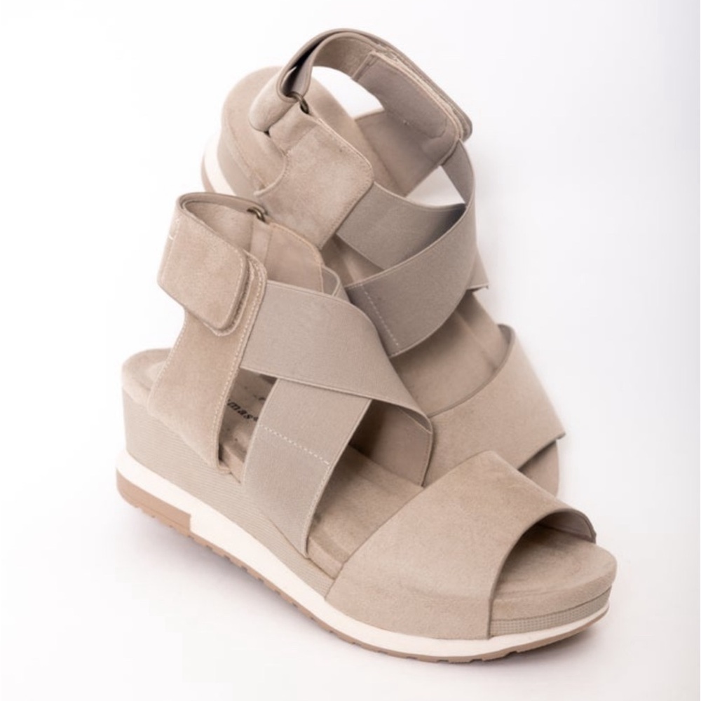Peep Toe Wedge Sandal w/ Adjustable Strap.